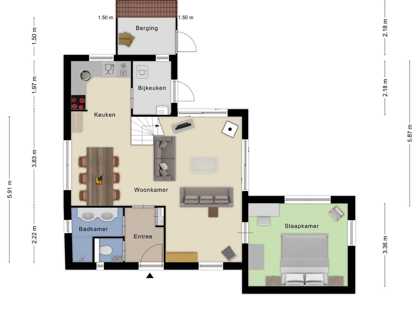 Plattegrond van de begane grond van het vakantiehuis